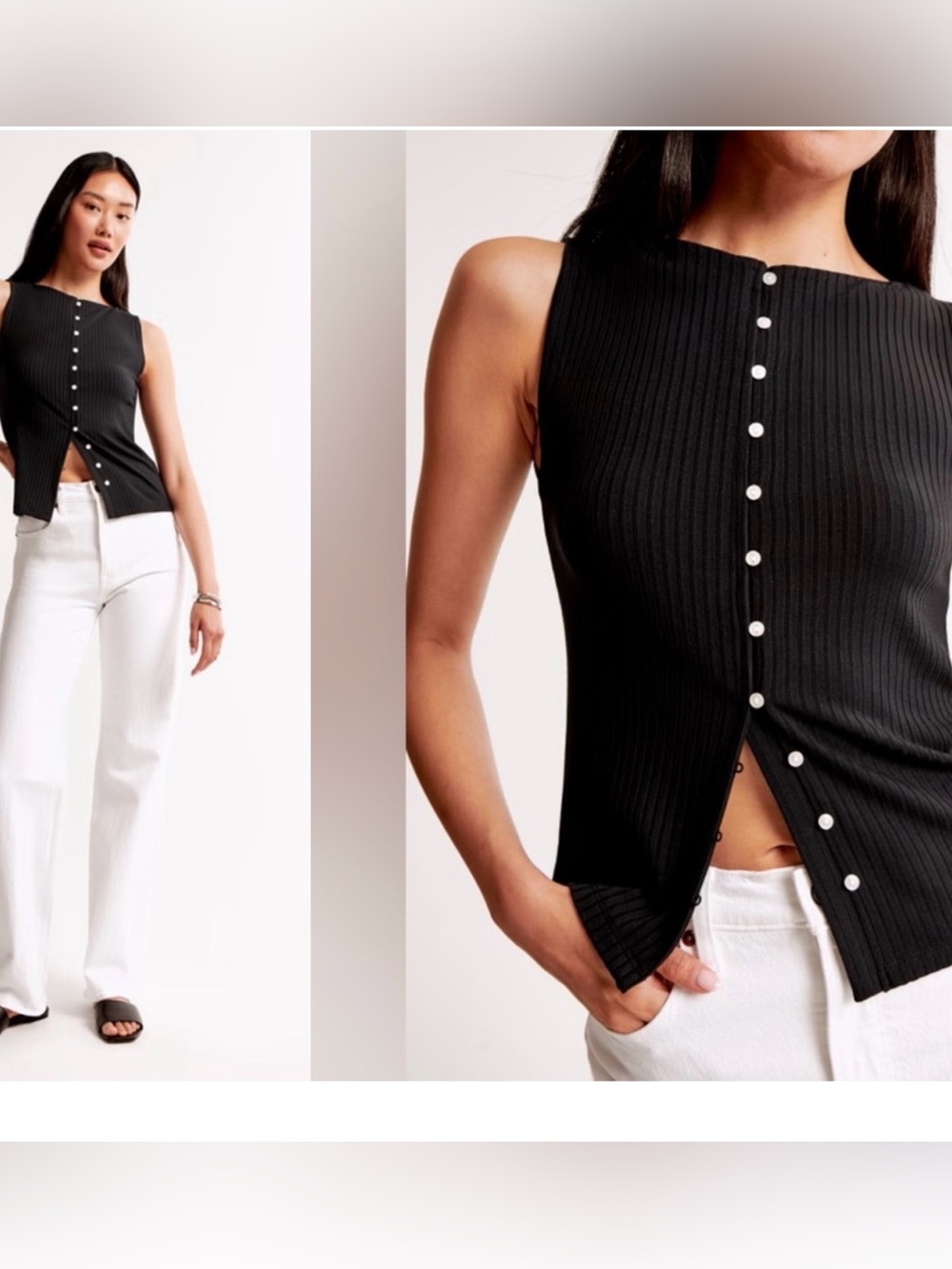 Abercrombie & Fitch Black Ribbed Button-Up Tank